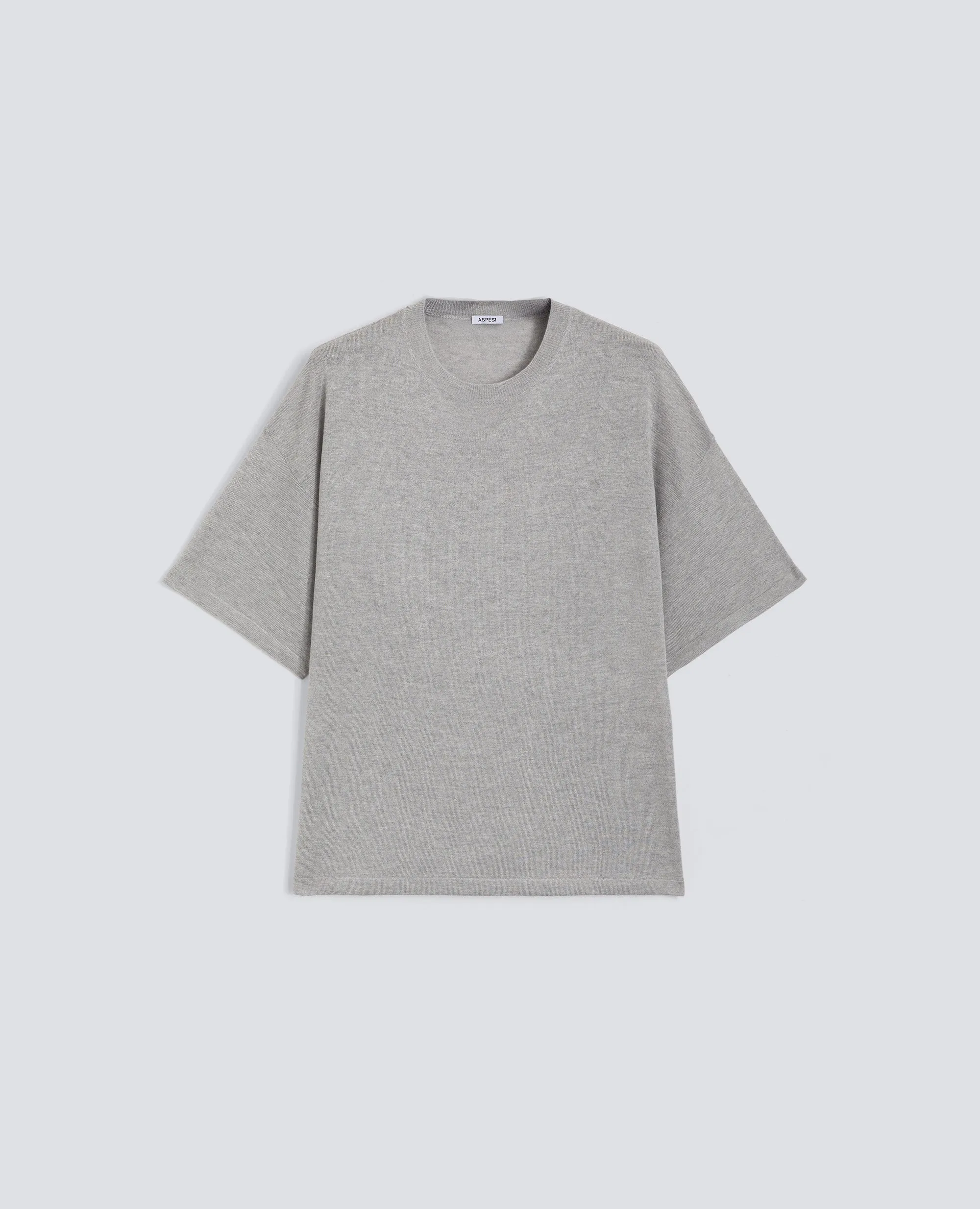 T-SHIRT DI MAGLIA IN MISTO SETA, COTONE E CASHMERE - GRIGIO sold by Aspesi