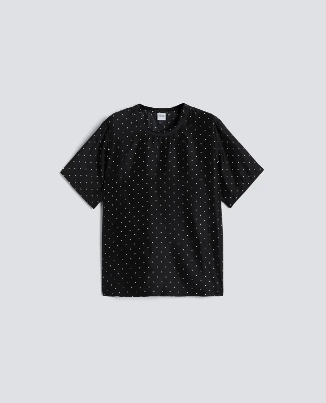 T-SHIRT IN HABUTAI DI SETA - POIS NERO made by Aspesi