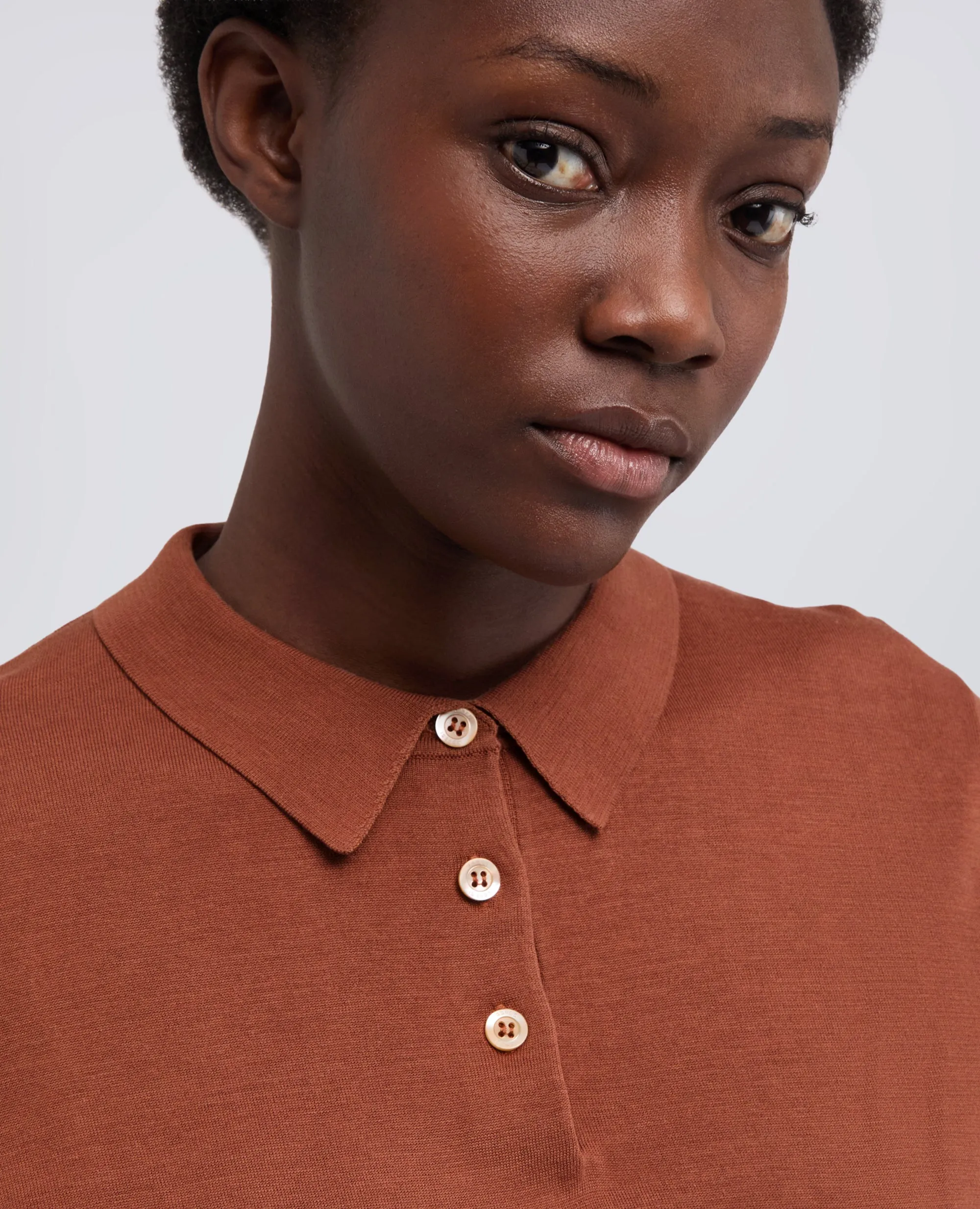 POLO IN MISTO COTONE, SETA E LINO - TABACCO sold by Aspesi product image thumbnail 4