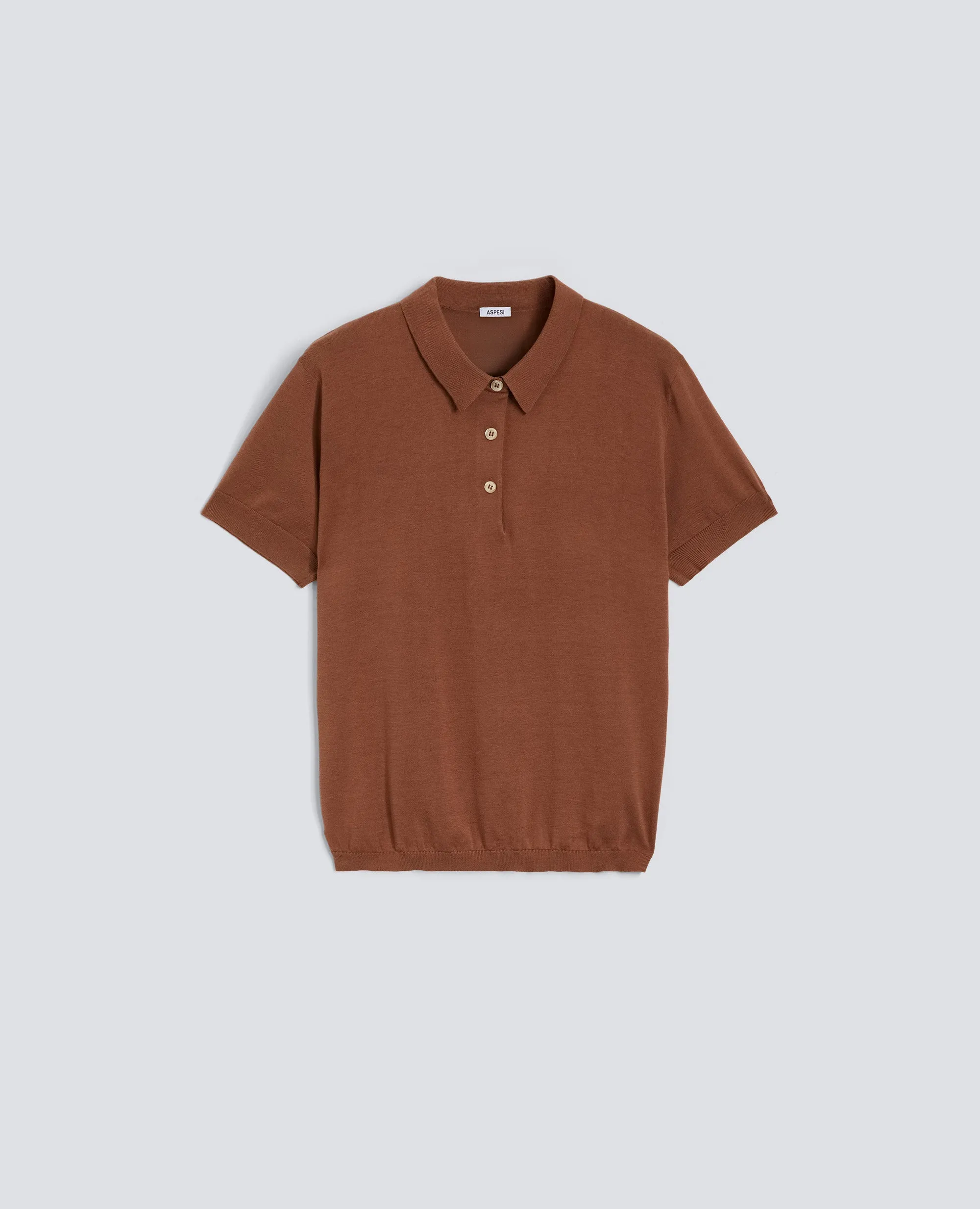 POLO IN MISTO COTONE, SETA E LINO - TABACCO sold by Aspesi