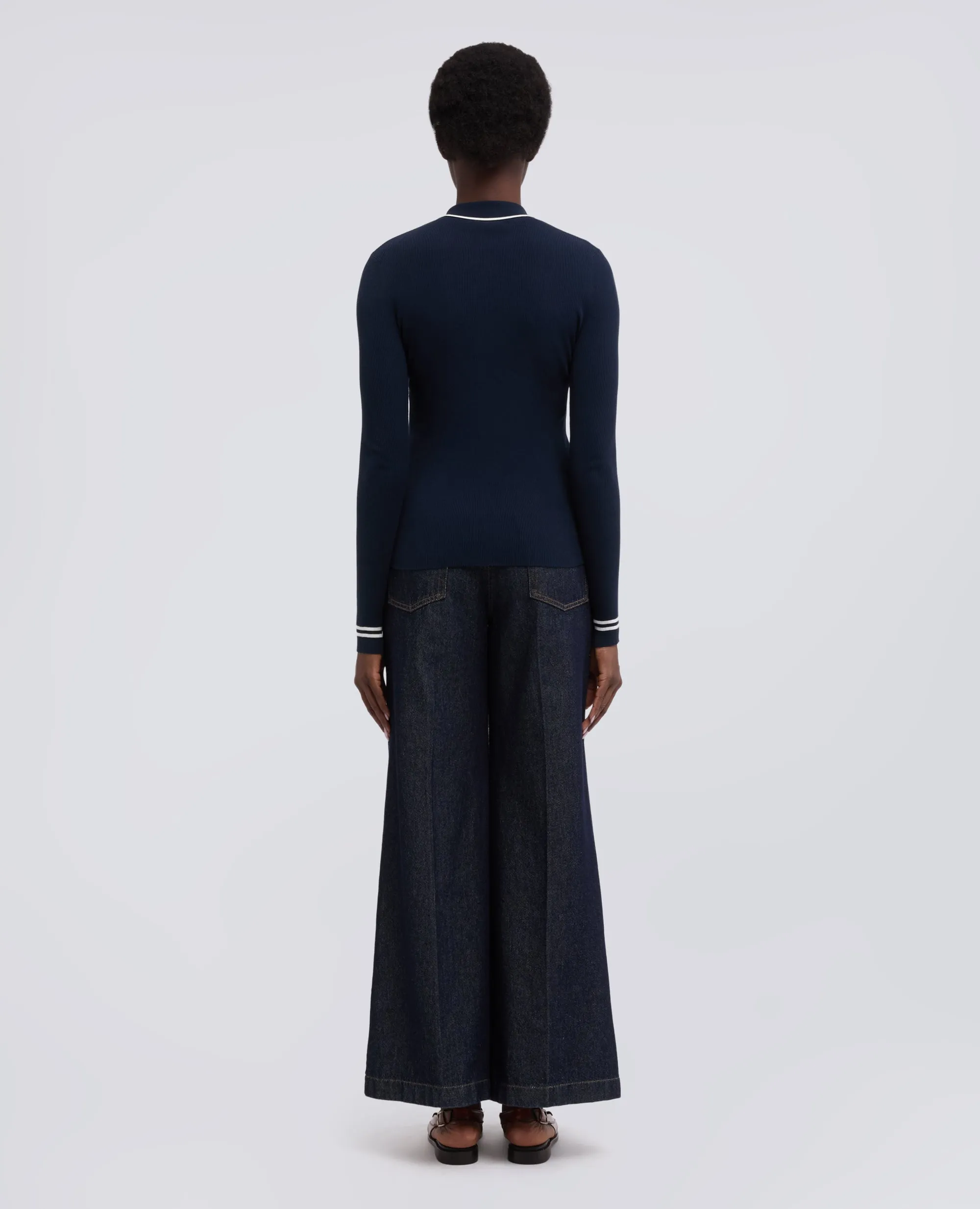 POLO A MANICHE LUNGHE REALIZZATA IN FILATO DI PURO COTONE - NAVY sold by Aspesi product image thumbnail 3