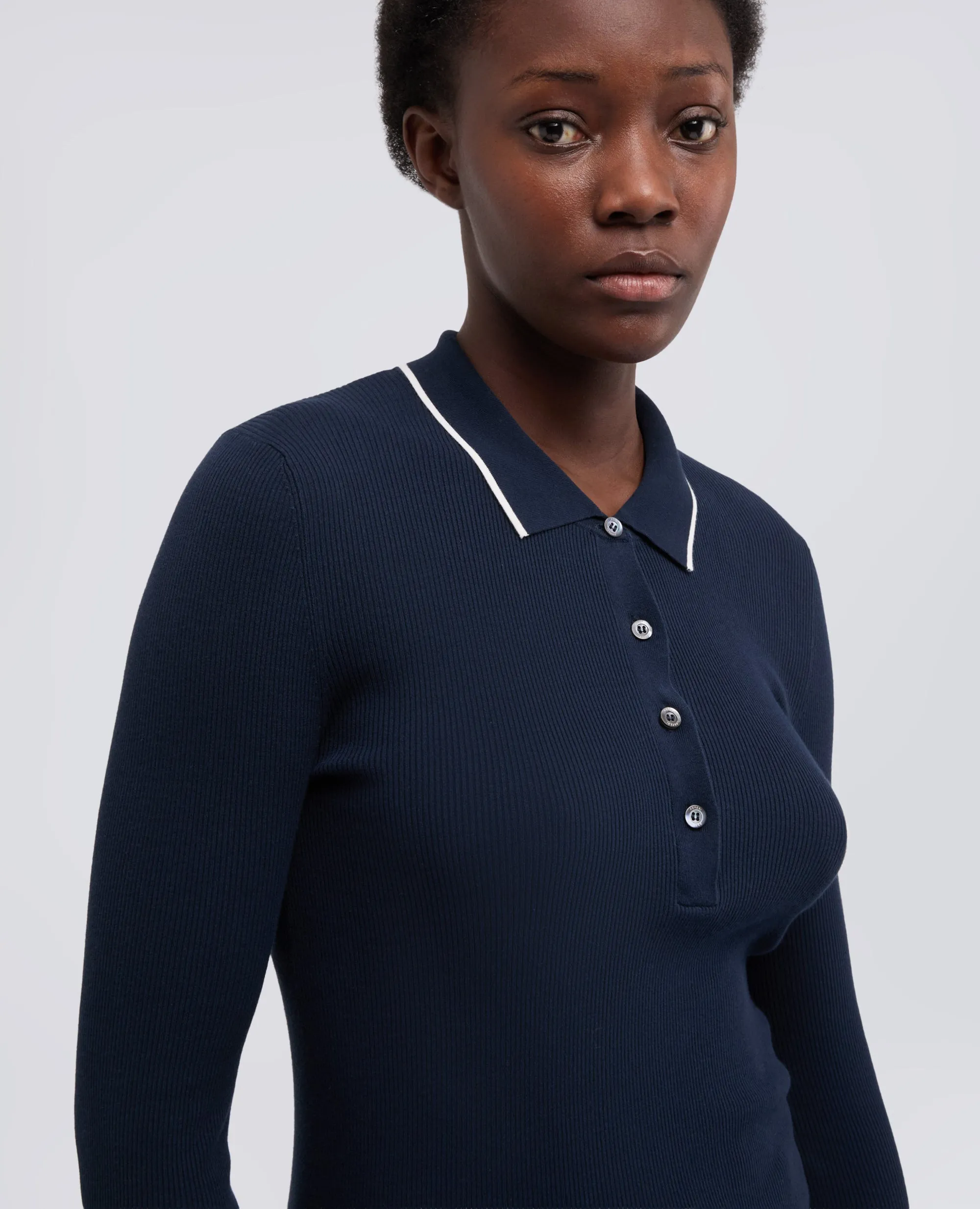 POLO A MANICHE LUNGHE REALIZZATA IN FILATO DI PURO COTONE - NAVY sold by Aspesi product image thumbnail 4