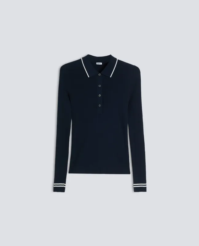 POLO A MANICHE LUNGHE REALIZZATA IN FILATO DI PURO COTONE - NAVY sold by Aspesi