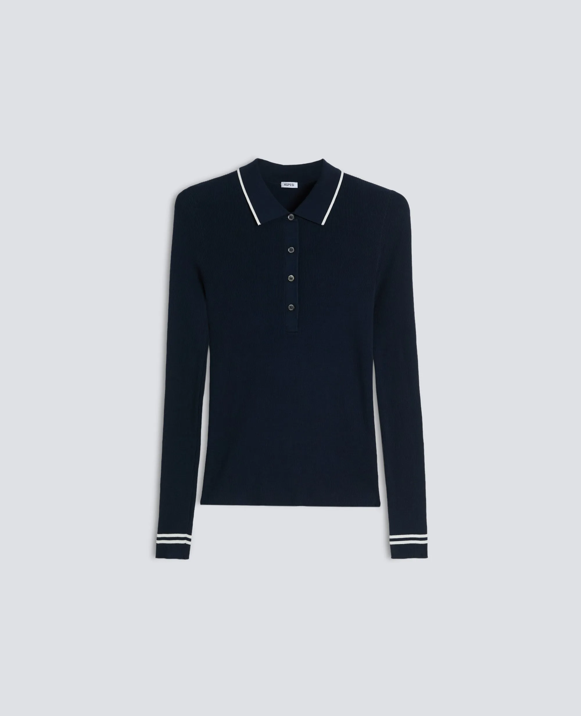 POLO A MANICHE LUNGHE REALIZZATA IN FILATO DI PURO COTONE - NAVY sold by Aspesi