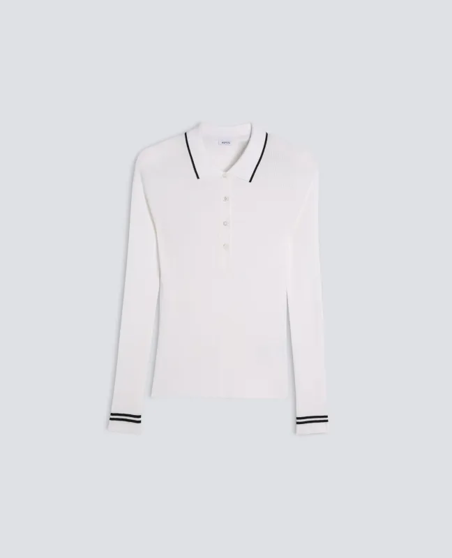 POLO A MANICHE LUNGHE REALIZZATA IN FILATO DI PURO COTONE - BIANCO sold by Aspesi