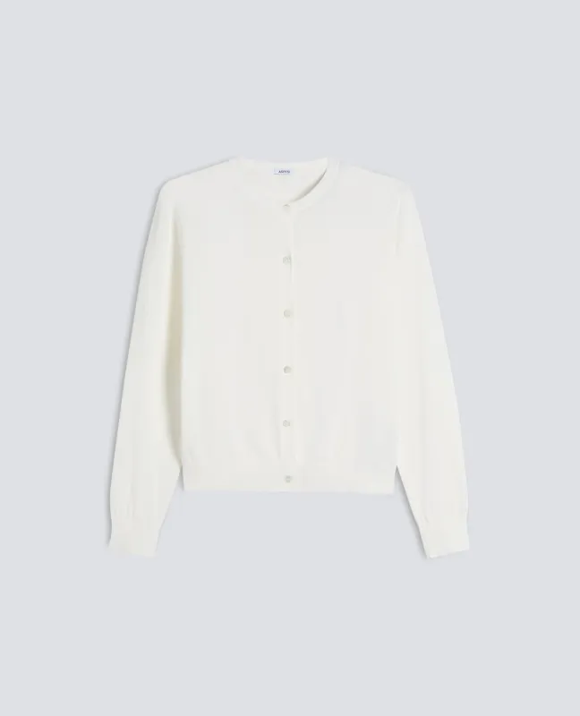 CARDIGAN GIROCOLLO IN COTONE - BIANCO made by Aspesi