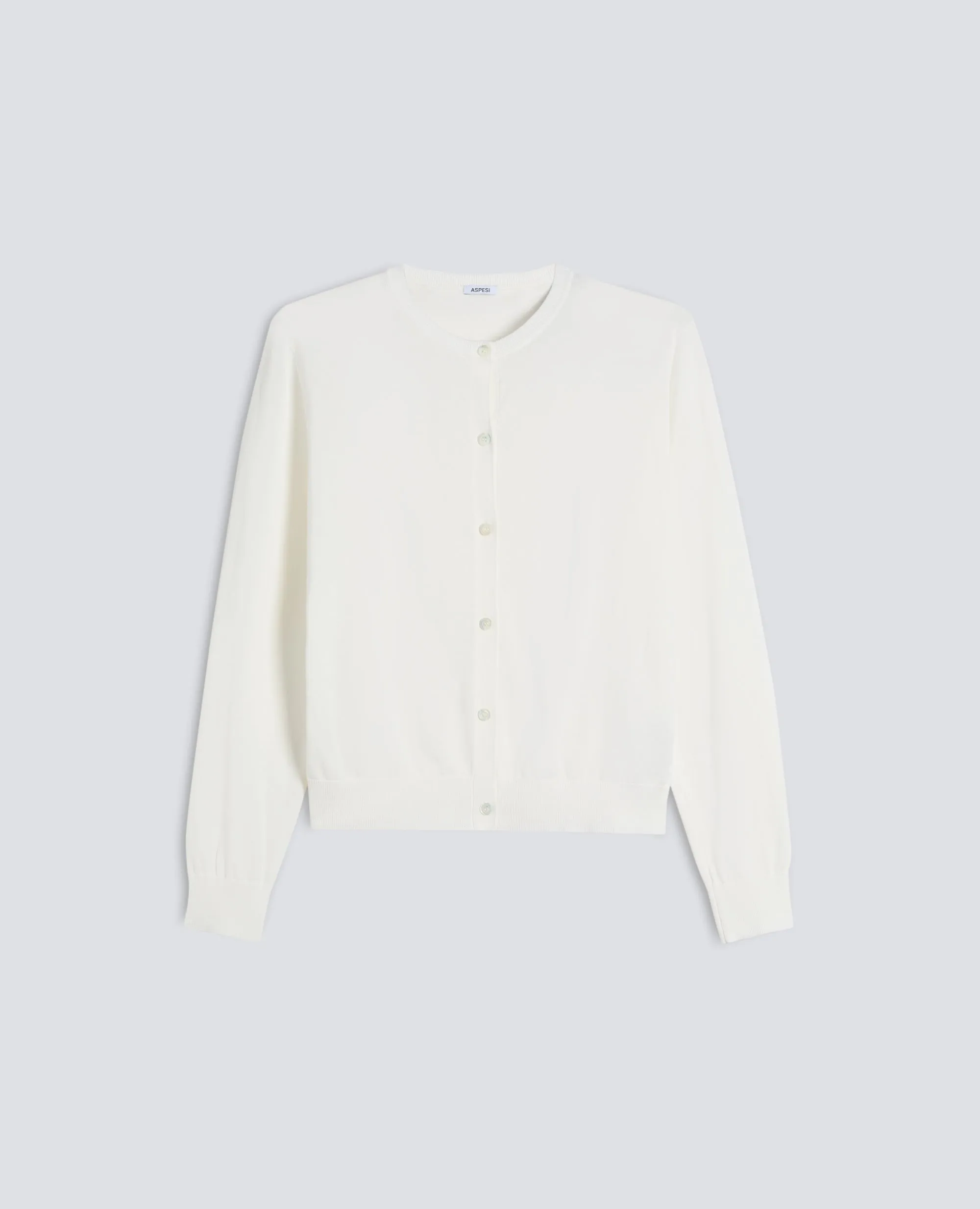 CARDIGAN GIROCOLLO IN COTONE - BIANCO sold by Aspesi