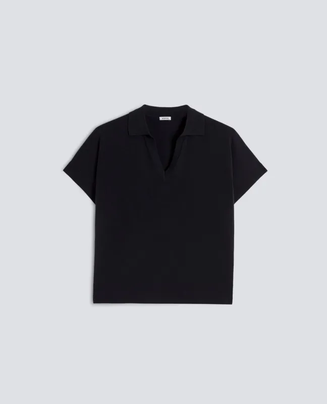 MAGLIA SCOLLO A V CON COLLETTO IN FILATO DI PURO COTONE - NERO made by Aspesi