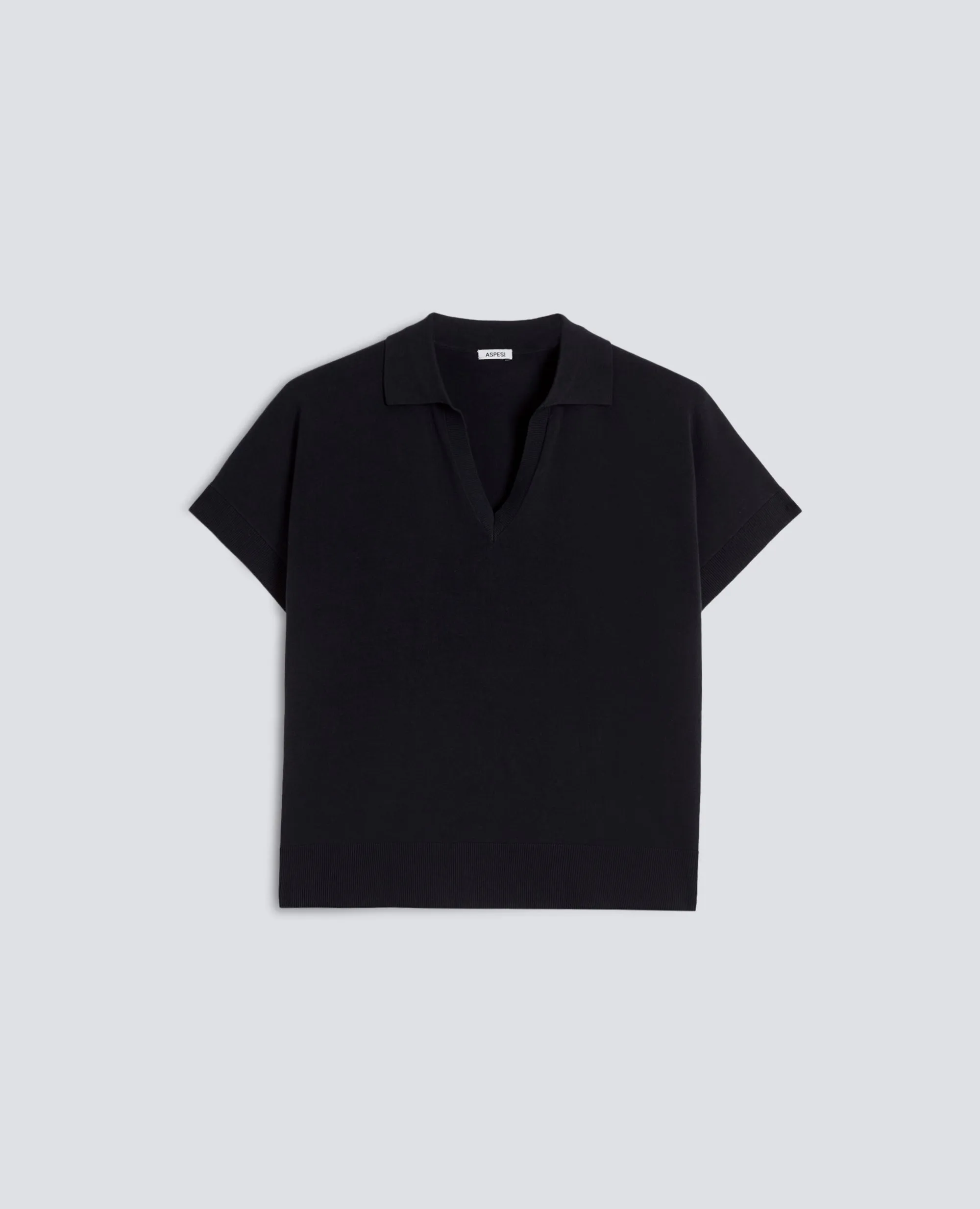 MAGLIA SCOLLO A V CON COLLETTO IN FILATO DI PURO COTONE - NERO sold by Aspesi