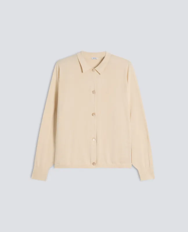 CARDIGAN CON COLLETTO IN MISTO COTONE-SETA-LINO - NATURALE sold by Aspesi