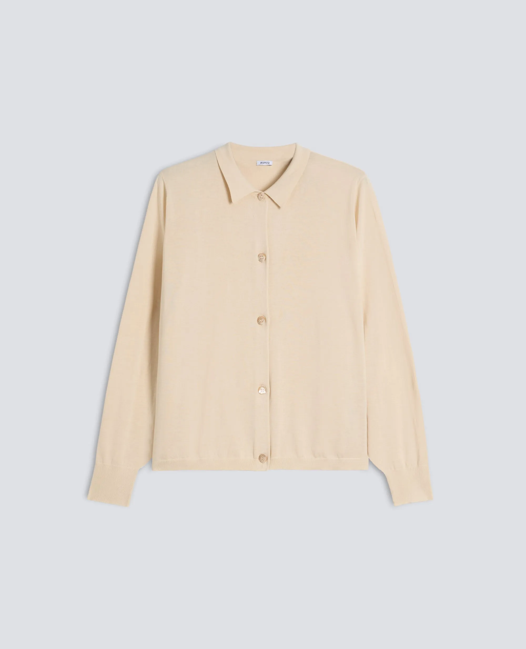 CARDIGAN CON COLLETTO IN MISTO COTONE-SETA-LINO - NATURALE sold by Aspesi