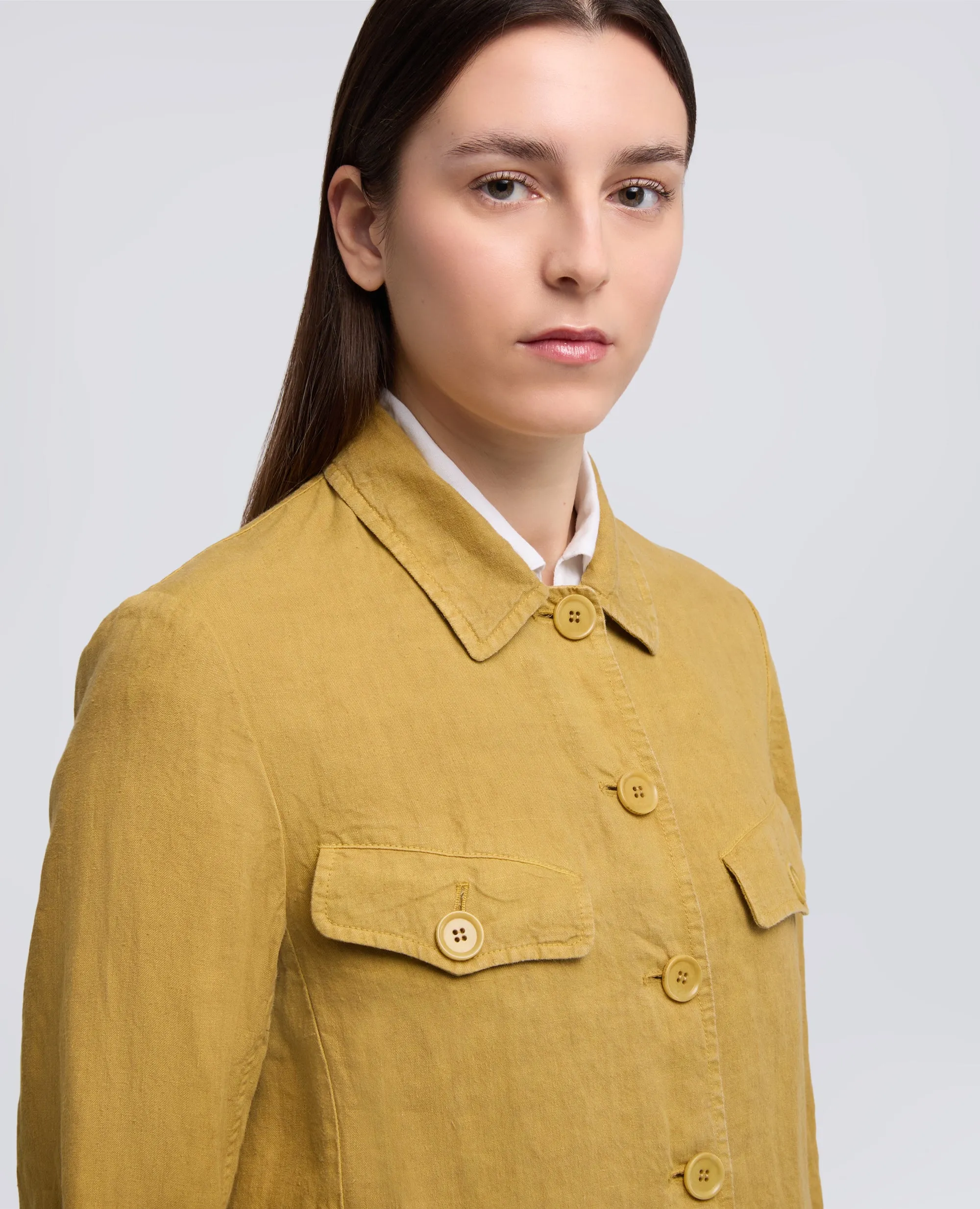 GIACCA MONOPETTO IN LINO FIAMMATO TINTO CAPO - SENAPE sold by Aspesi product image thumbnail 4