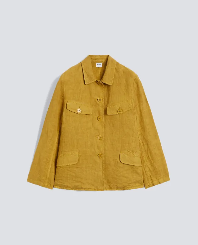 GIACCA MONOPETTO IN LINO FIAMMATO TINTO CAPO - SENAPE sold by Aspesi