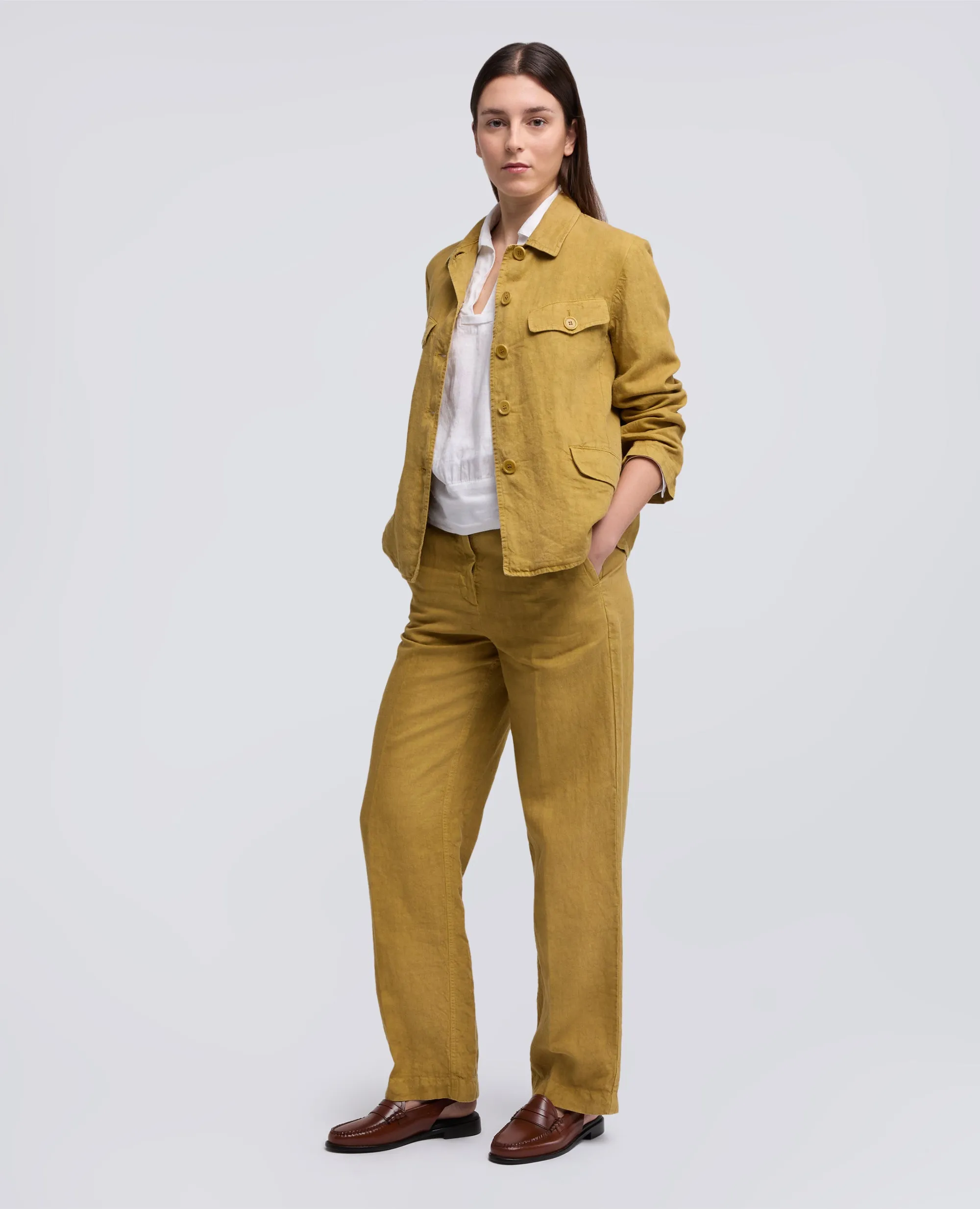 GIACCA MONOPETTO IN LINO FIAMMATO TINTO CAPO - SENAPE sold by Aspesi product image thumbnail 2