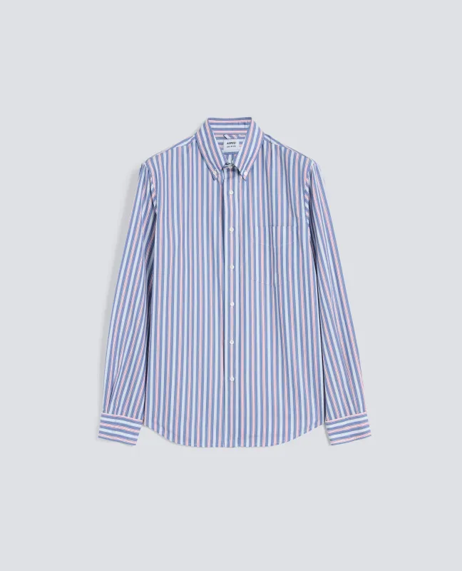 CAMICIA IN POPELINE DI COTONE OXFORD CON COLLO BUTTON DOWN - RIGA BLU made by Aspesi