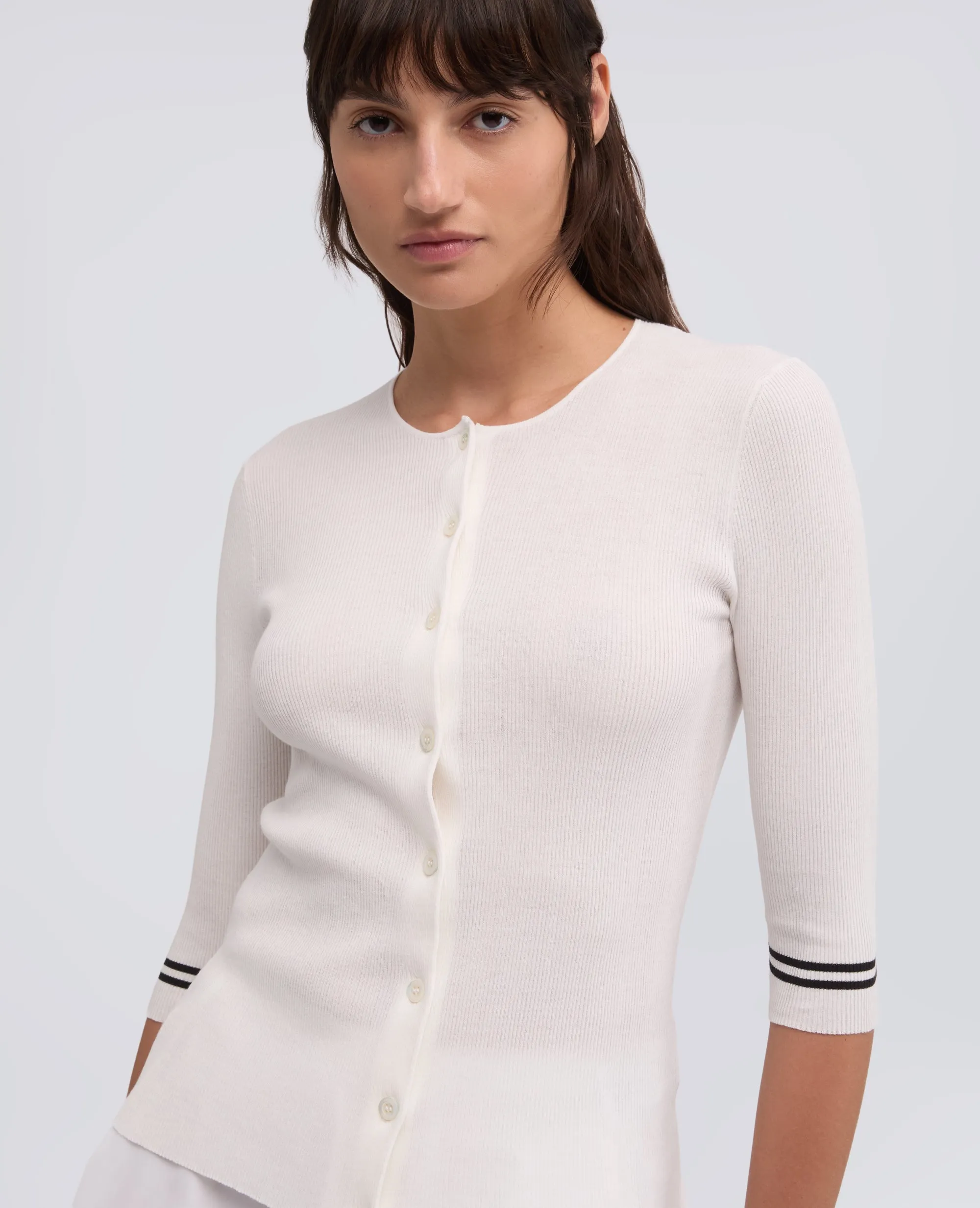 CARDIGAN GIROCOLLO IN COSTINA DI PURO COTONE - BIANCO sold by Aspesi product image thumbnail 4