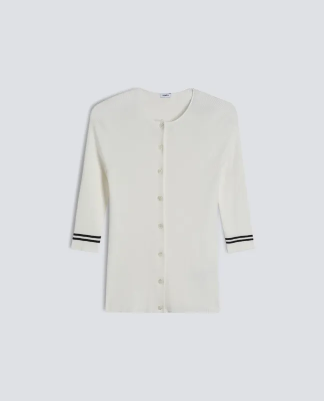 CARDIGAN GIROCOLLO IN COSTINA DI PURO COTONE - BIANCO made by Aspesi