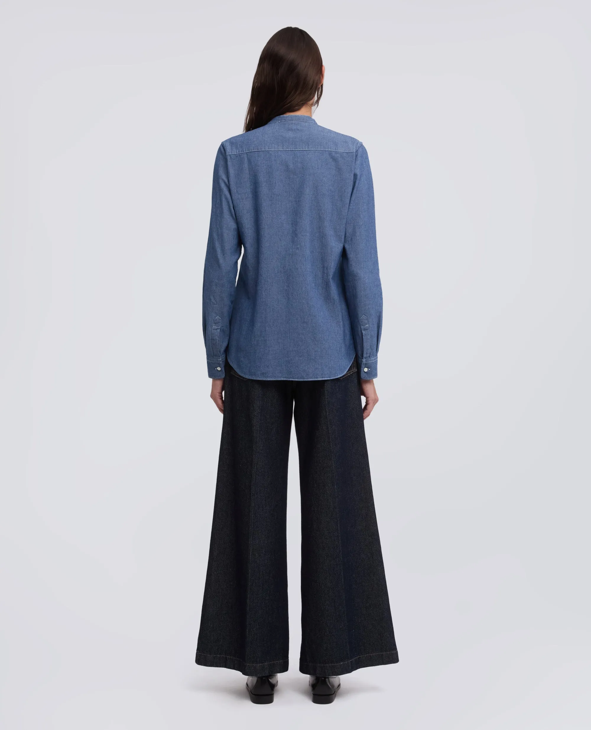 CAMICIA IN CHAMBRAY COTONE GIAPPONESE CON COLLO ALLA COREANA - DENIM MEDIO sold by Aspesi product image thumbnail 3