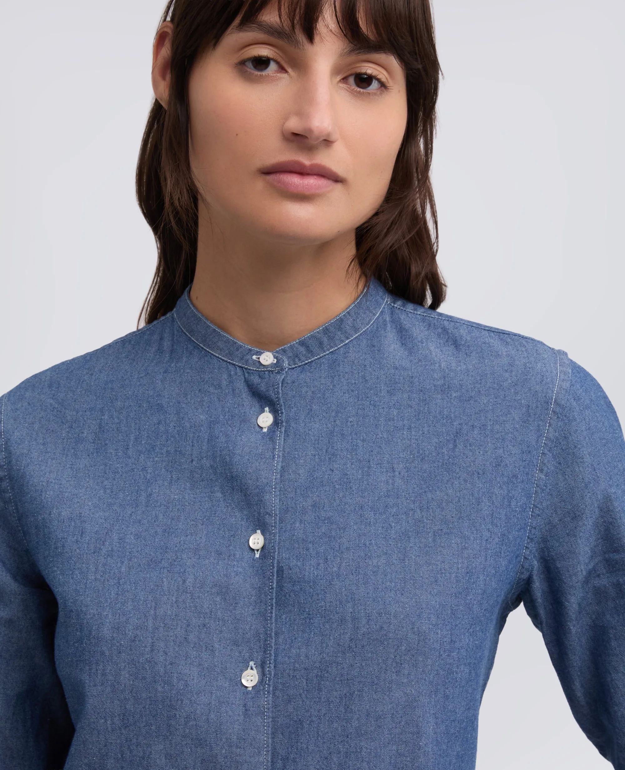 CAMICIA IN CHAMBRAY COTONE GIAPPONESE CON COLLO ALLA COREANA - DENIM MEDIO sold by Aspesi product image thumbnail 4