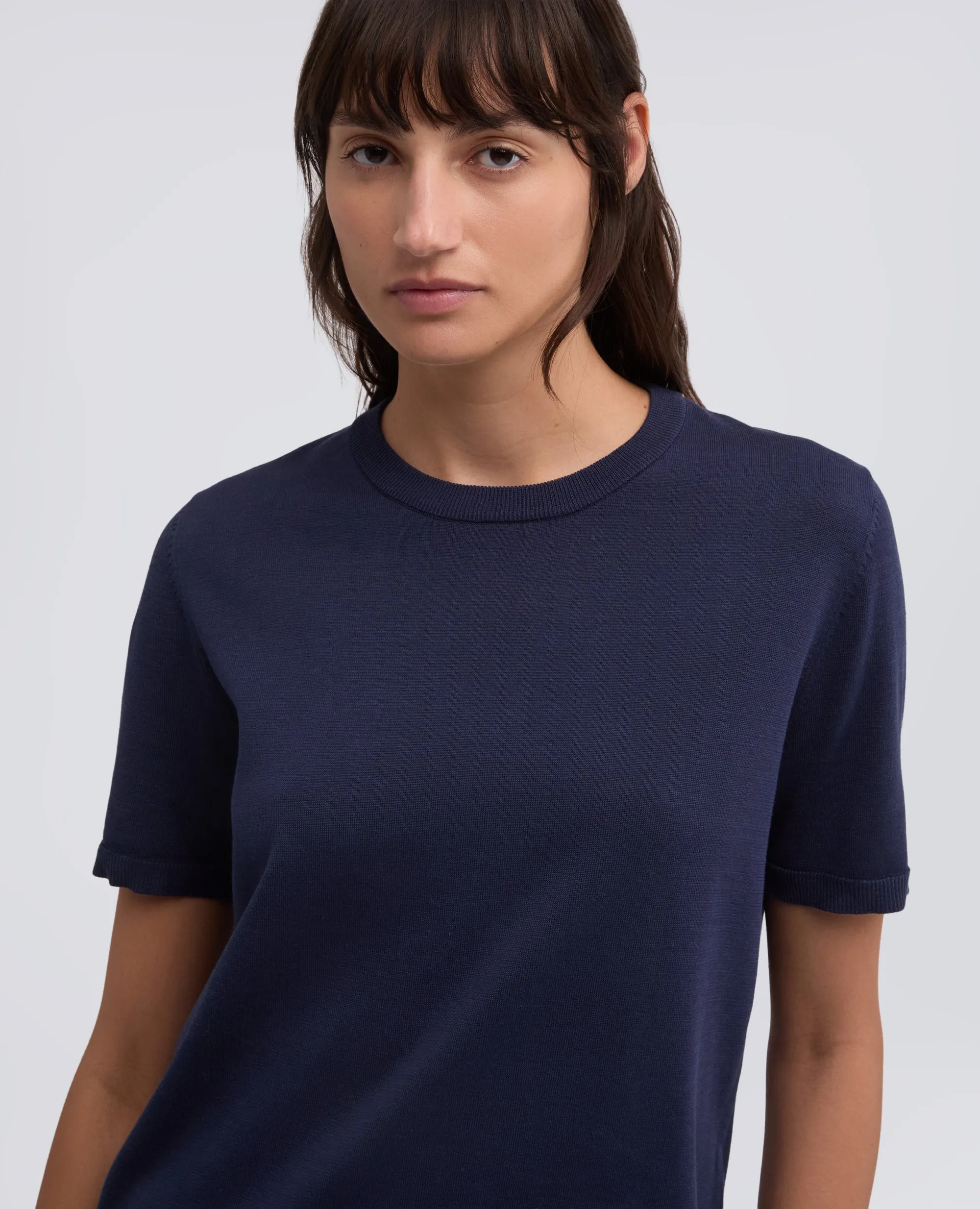 T-SHIRT GIROCOLLO IN MISTO COTONE, SETA E LINO - NAVY sold by Aspesi product image thumbnail 4