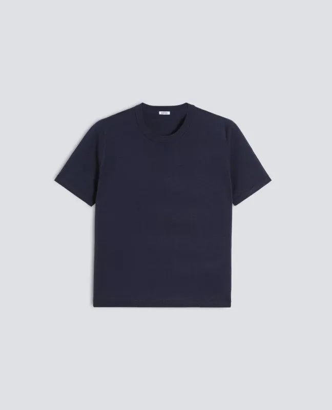 T-SHIRT GIROCOLLO IN MISTO COTONE, SETA E LINO - NAVY sold by Aspesi