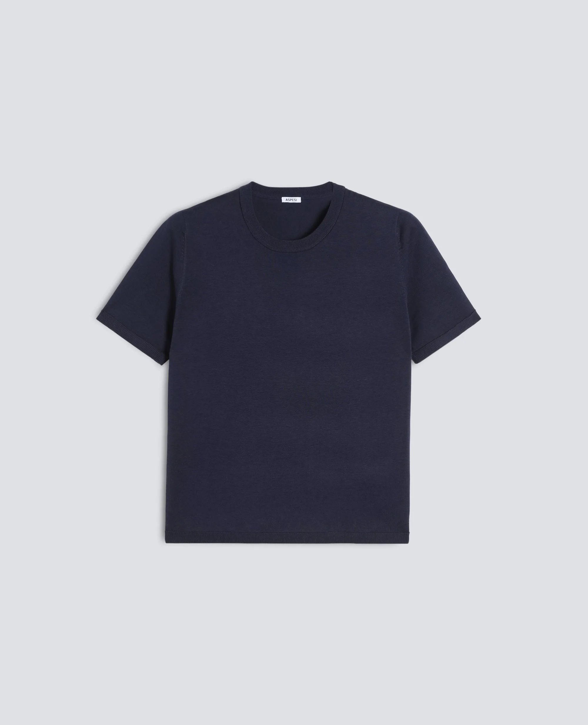T-SHIRT GIROCOLLO IN MISTO COTONE, SETA E LINO - NAVY sold by Aspesi