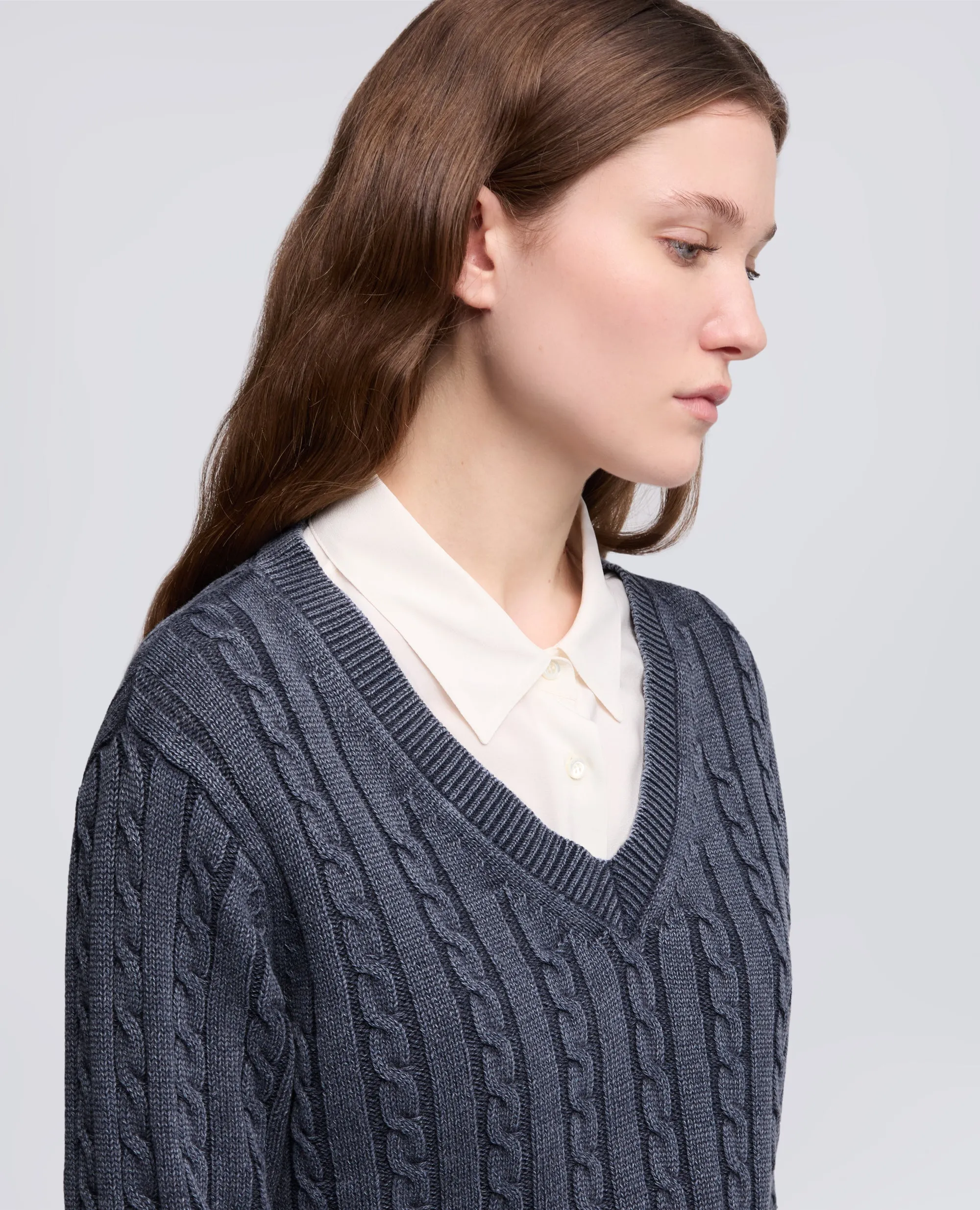 MAGLIA CON TRECCE IN COTONE STONE WASHED - BLU sold by Aspesi product image thumbnail 4