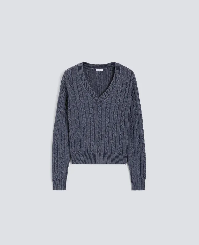 MAGLIA CON TRECCE IN COTONE STONE WASHED - BLU made by Aspesi