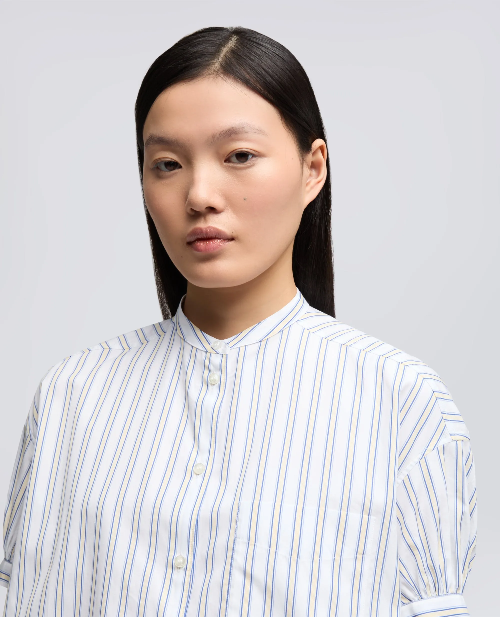 CAMICIA IN POPELINE DI COTONE CON COLLO ALLA COREANA - RIGA GIALLA sold by Aspesi product image thumbnail 3