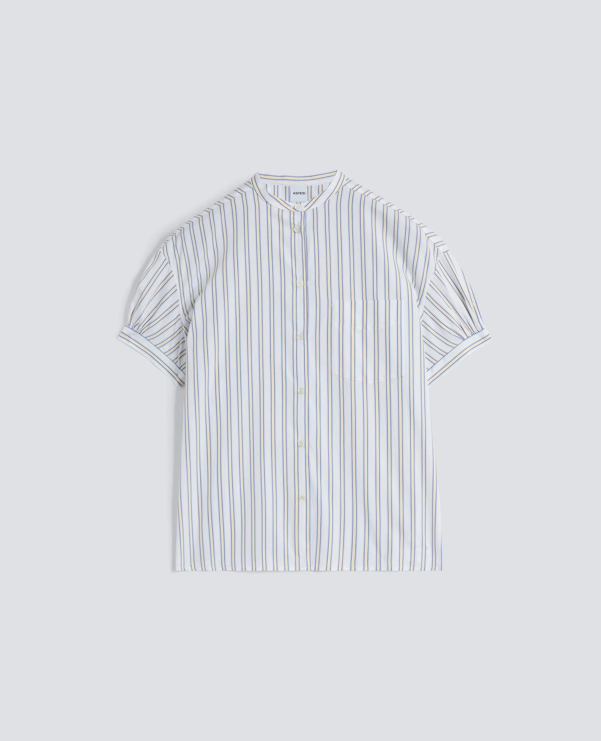 CAMICIA IN POPELINE DI COTONE CON COLLO ALLA COREANA - RIGA GIALLA sold by Aspesi