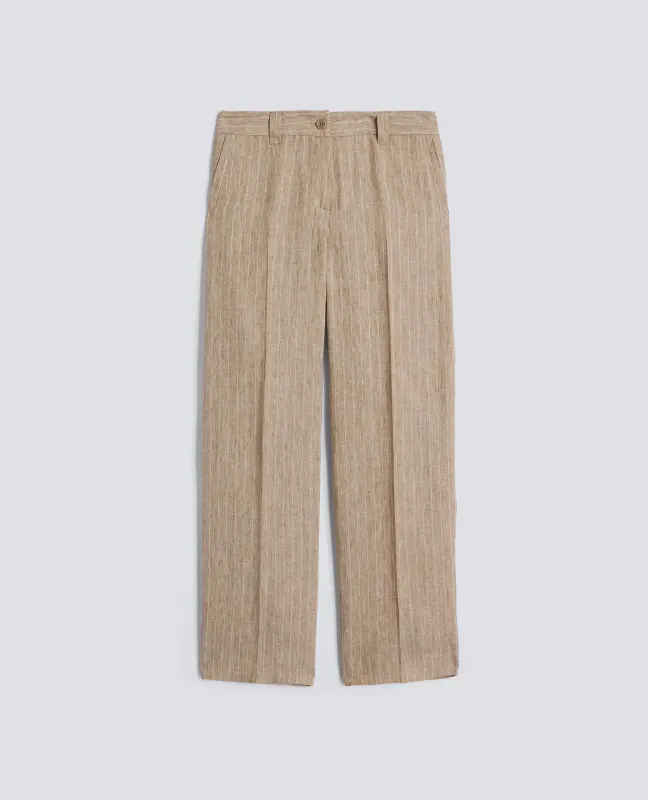 PANTALONE IN LINO TINTO FILO EFFETTO DELAVE' - COLONIALE made by Aspesi
