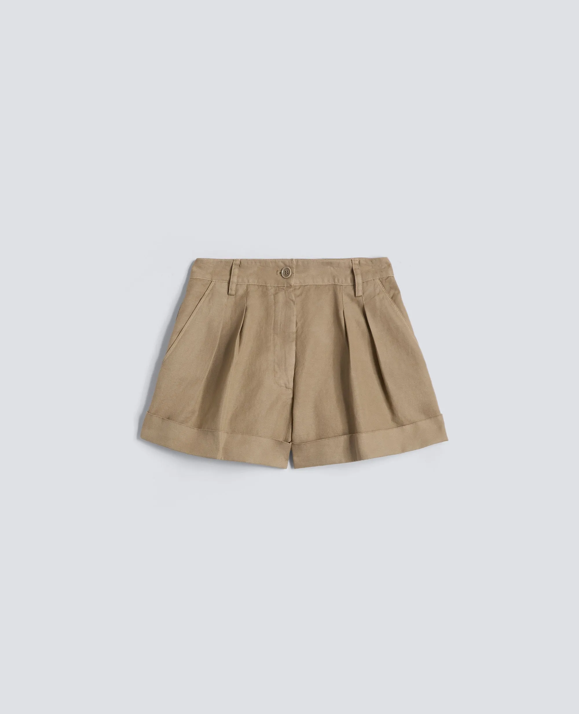 SHORT IN GABARDINA COTONE E LINO TINTO CAPO - BEIGE sold by Aspesi