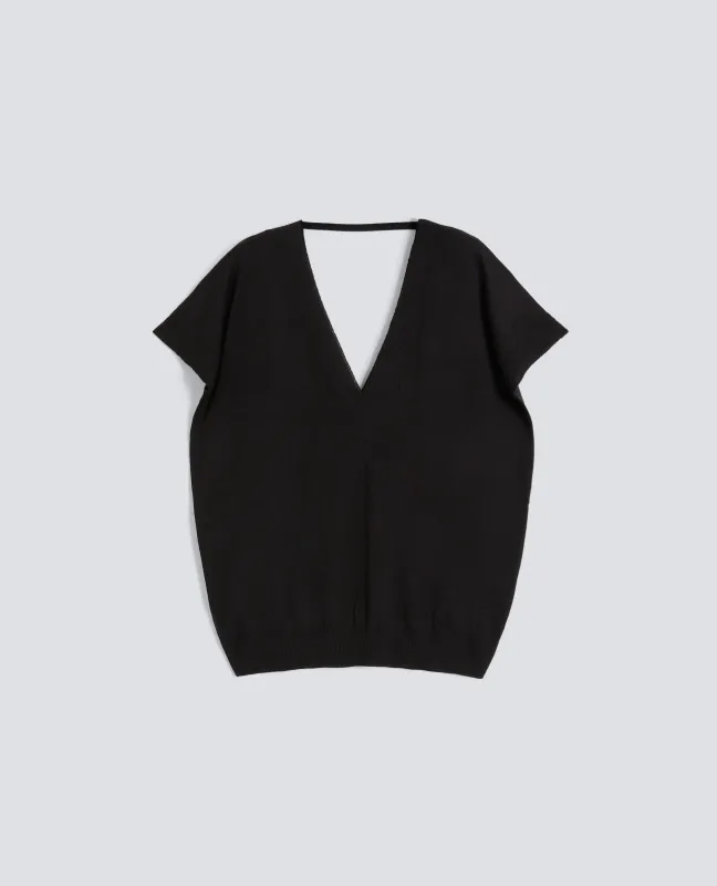 MAGLIA CON SCOLLO A V IN LANA E SETA - NERO made by Aspesi