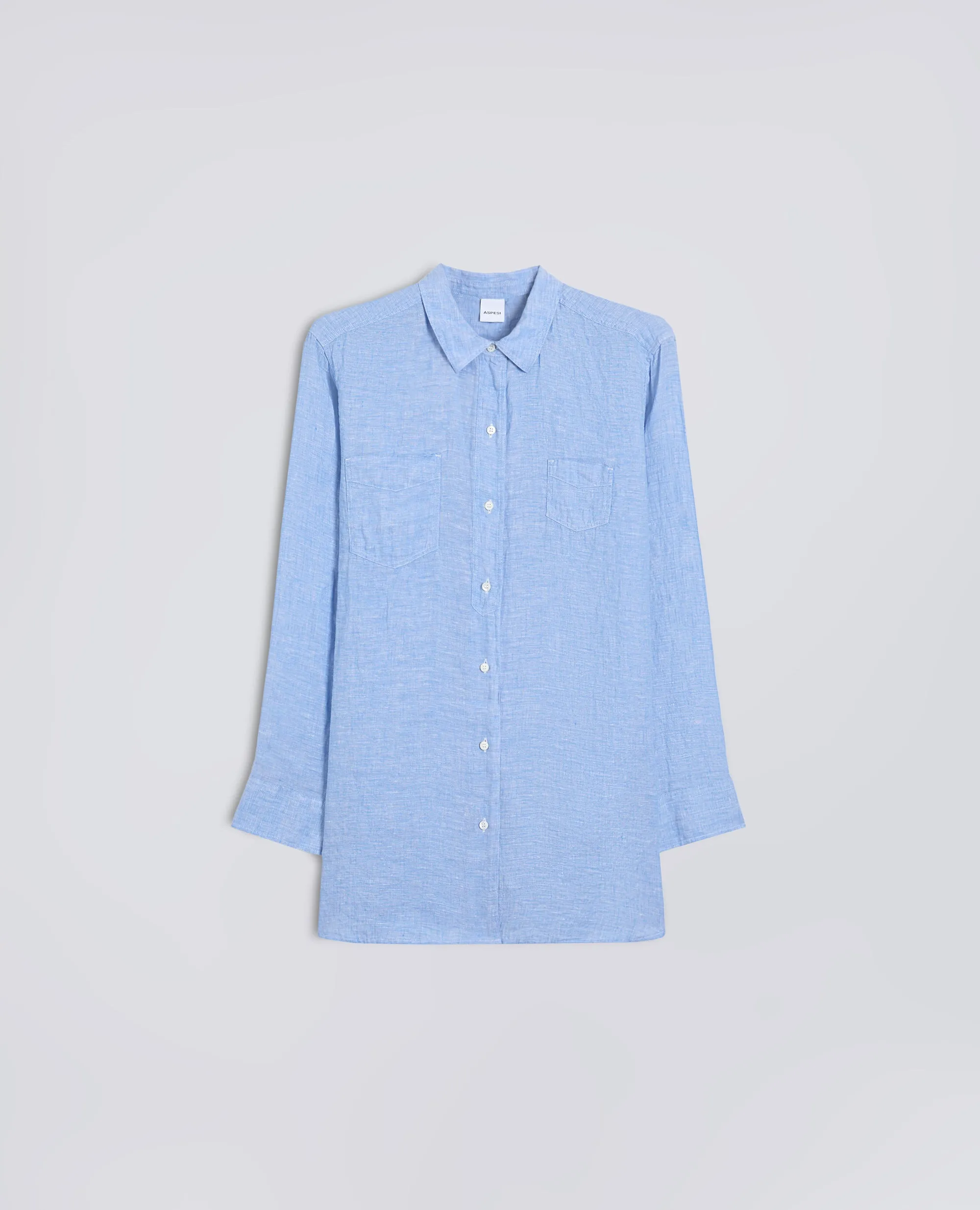 CAMICIA GIROCOLLO IN LINO DELAVE - AZZURRO sold by Aspesi