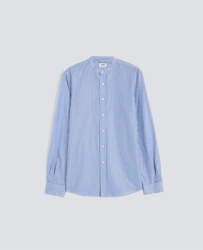 CAMICIA IN COTONE-LINO RIGATA COREANA - RIGA BLU made by Aspesi