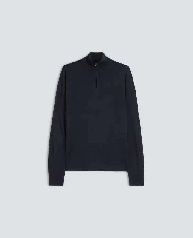 MAGLIA CON ZIP IN MISTO SETA-COTONE- CASHMERE - BLU BLACK made by Aspesi
