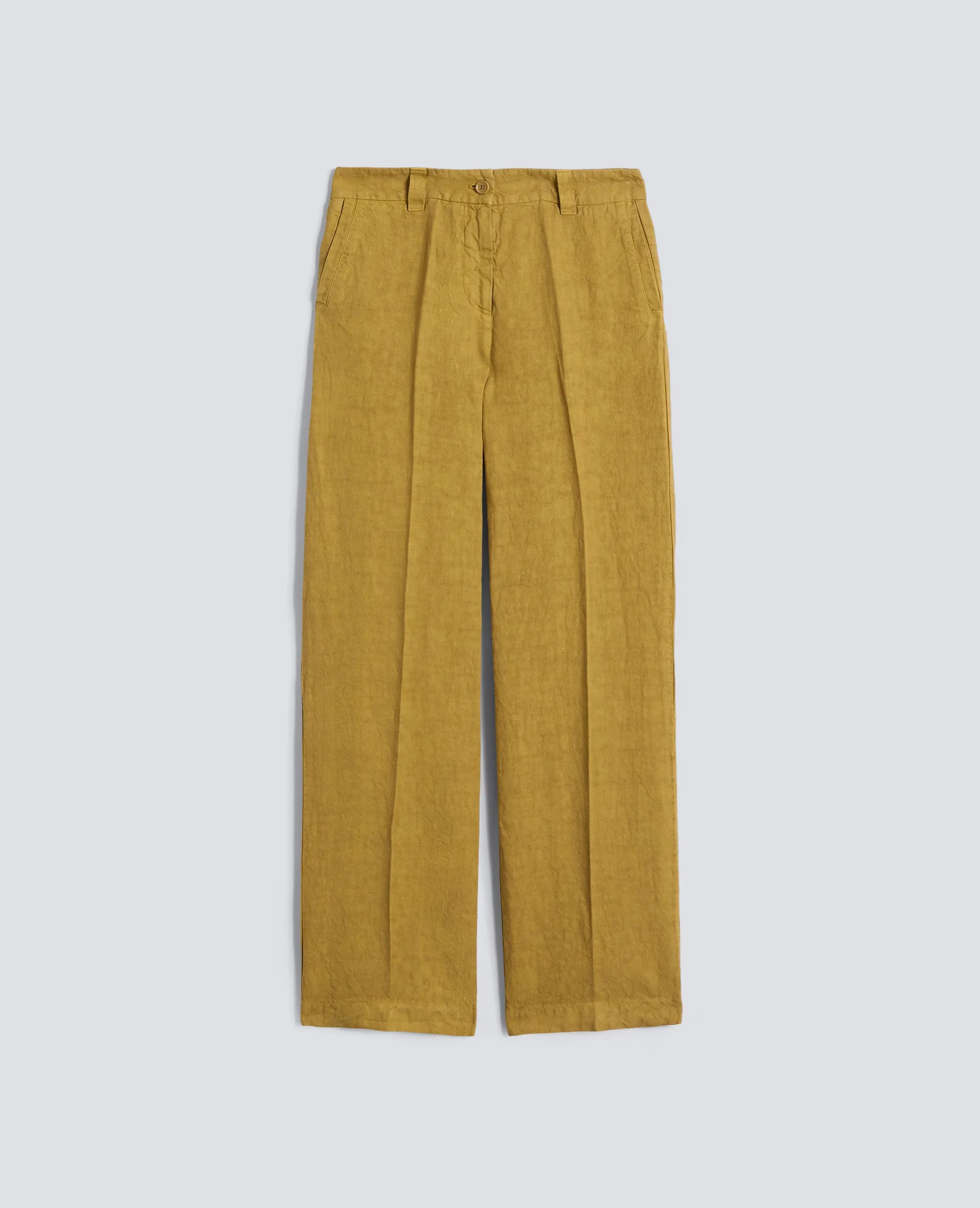 PANTALONE IN LINO FIAMMATO COMPATTO TINTO CAPO - SENAPE sold by Aspesi