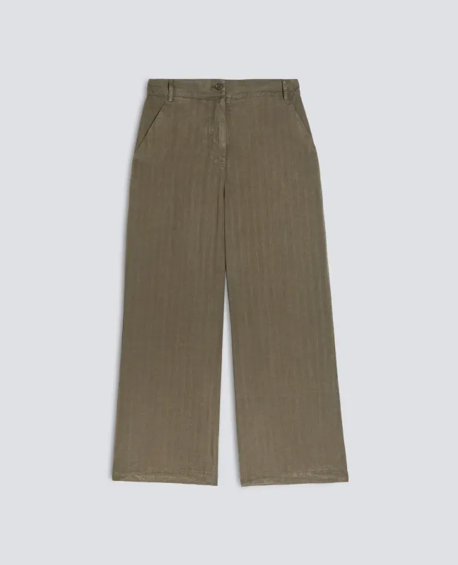 PANTALONE IN HERRINGBONE LYOCELL, LINO E COTONE TINTO CAPO - MILITARE made by Aspesi