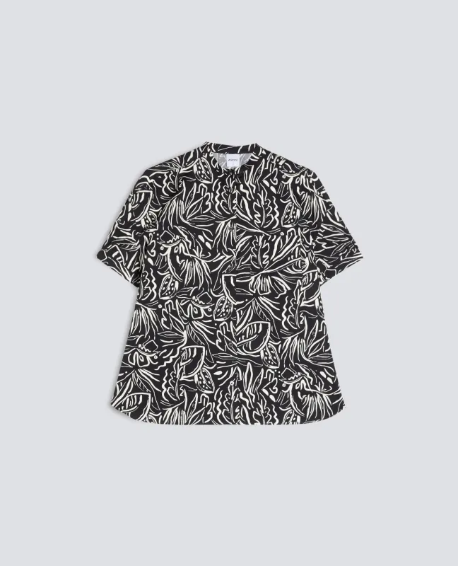 CAMICIA IN POPELINE DI COTONE CON COLLO ALLA COREANA - STAMPA NERA made by Aspesi