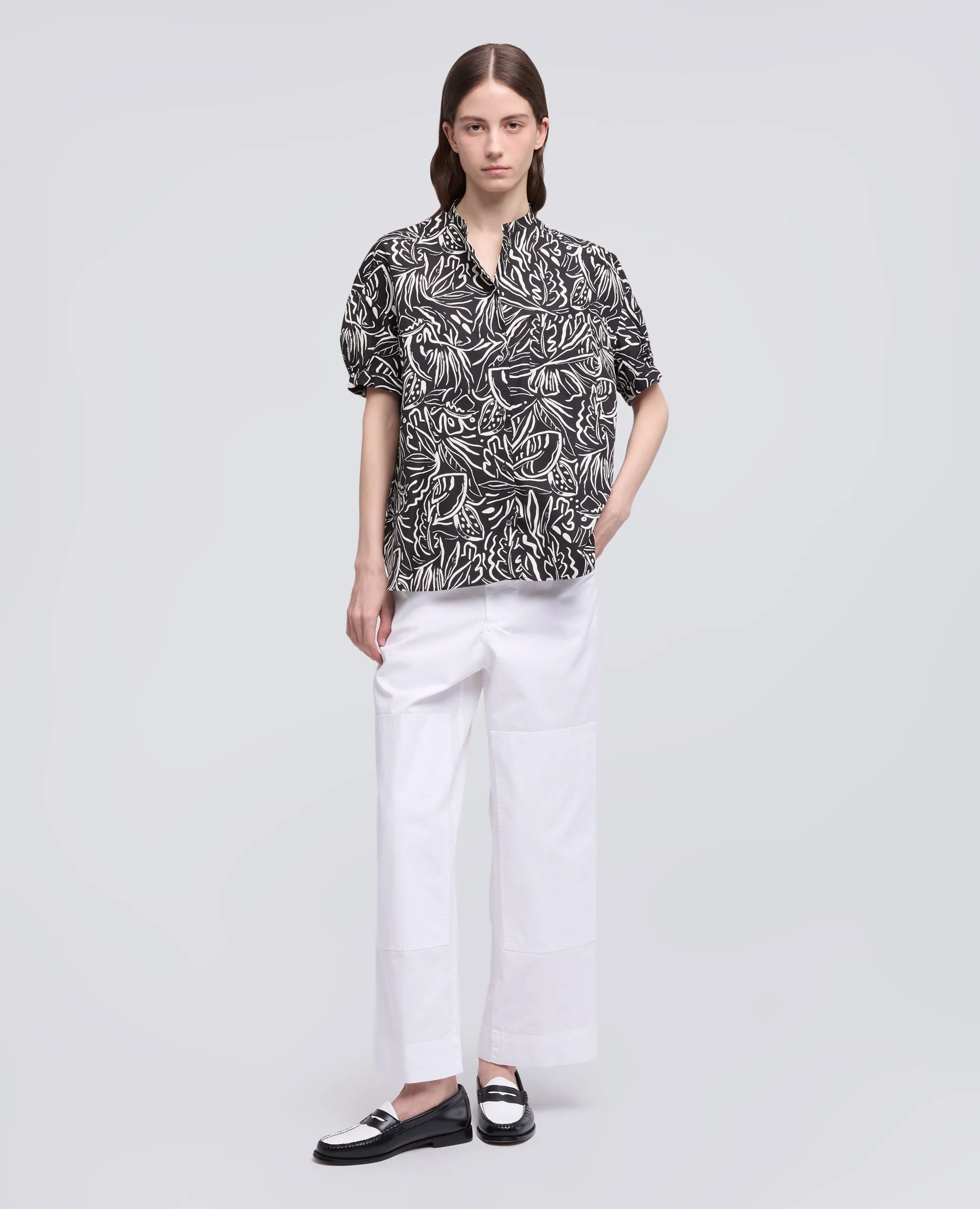 CAMICIA IN POPELINE DI COTONE CON COLLO ALLA COREANA - STAMPA NERA sold by Aspesi product image thumbnail 2