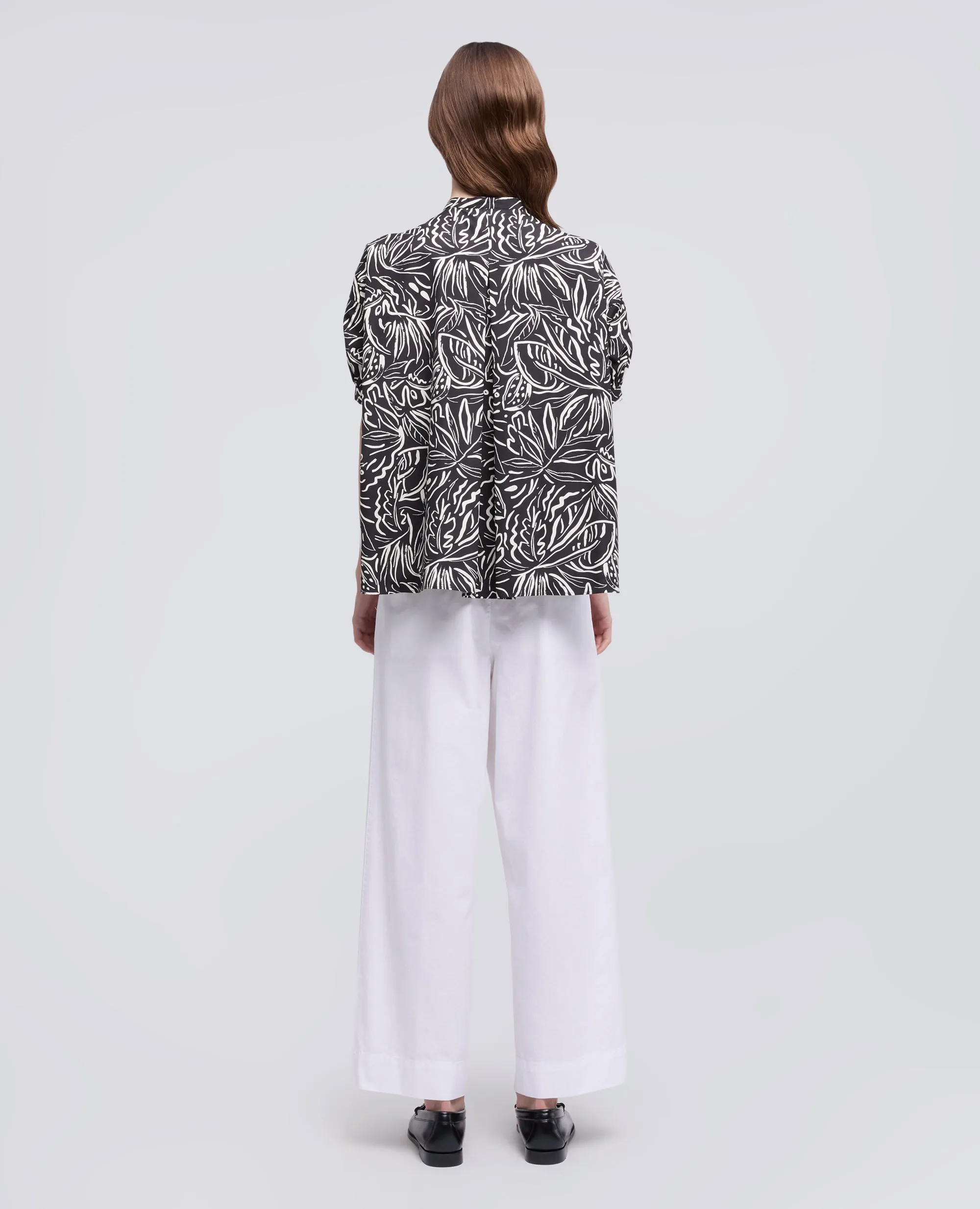 CAMICIA IN POPELINE DI COTONE CON COLLO ALLA COREANA - STAMPA NERA sold by Aspesi product image thumbnail 3