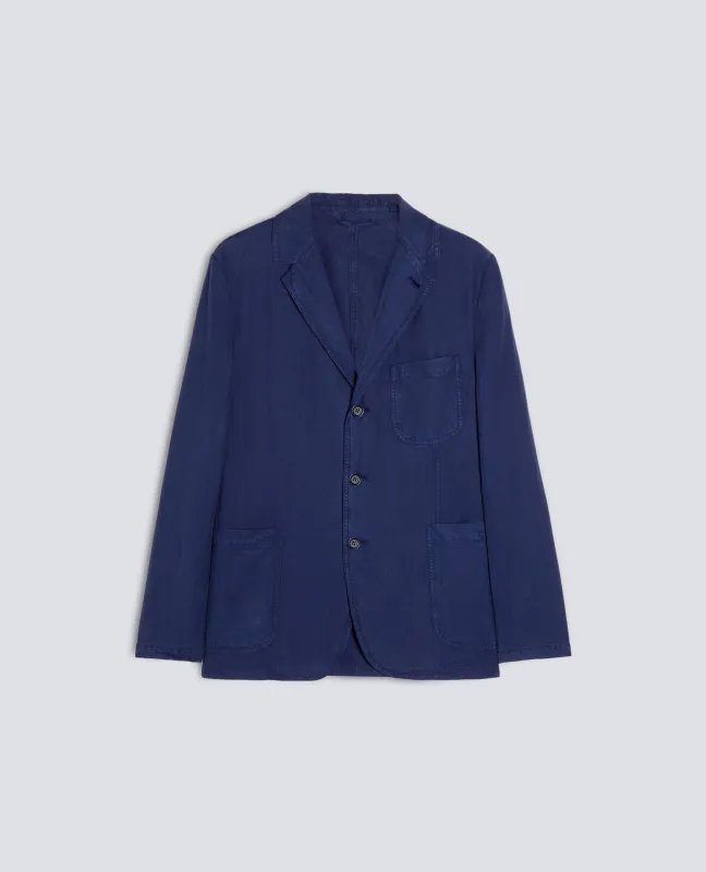 BLAZER SAMURAKI IN SPINA PESCE DI LYOCELL-LINO E COTONE  TINTO CAPO - BLUETTE made by Aspesi