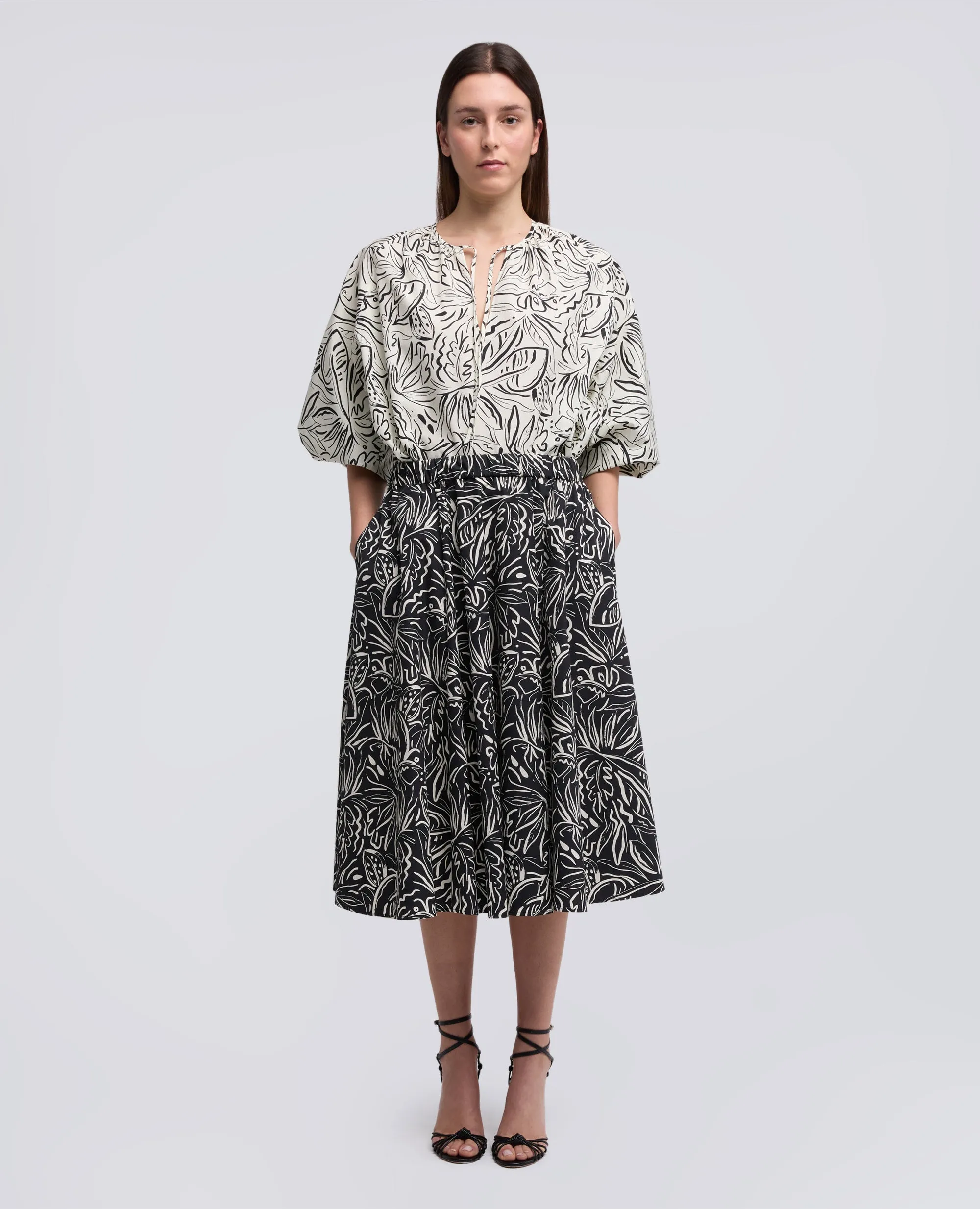 GONNA IN POPELINE DI COTONE - STAMPA NERA sold by Aspesi product image thumbnail 2