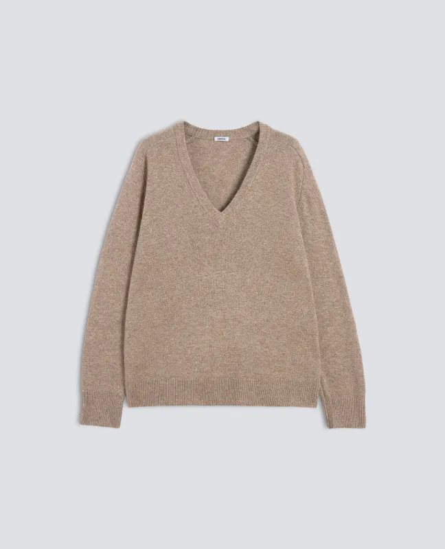 MAGLIA CON SCOLLO A V IN LANA, YAK E CASHMERE - TORTORA made by Aspesi