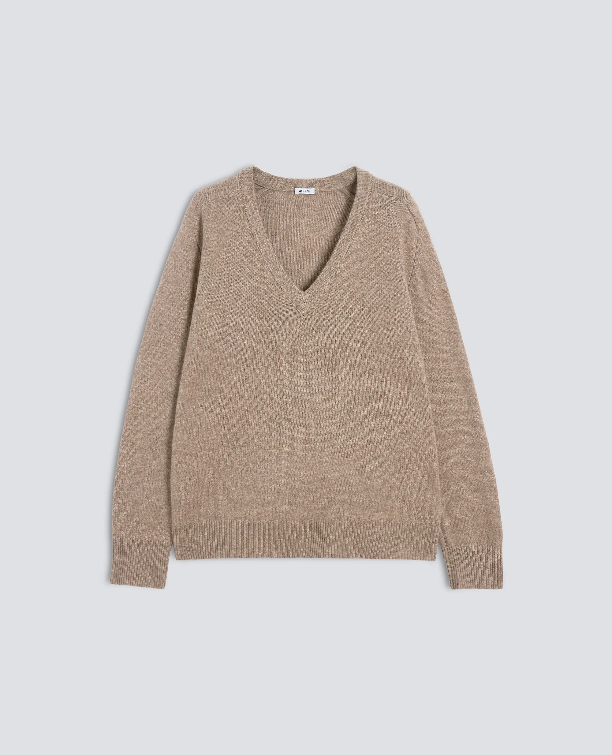 MAGLIA CON SCOLLO A V IN LANA, YAK E CASHMERE - TORTORA sold by Aspesi