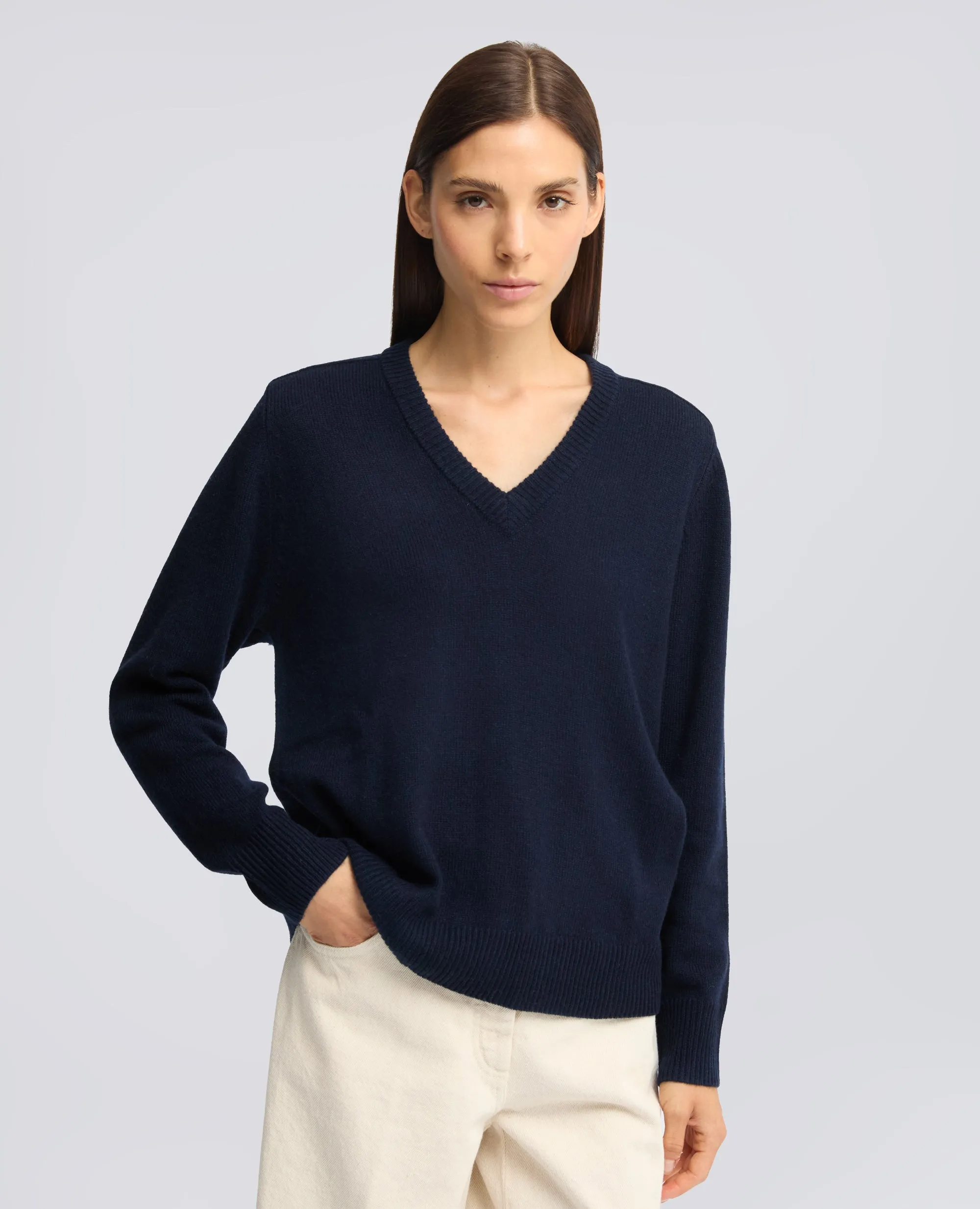 MAGLIA CON SCOLLO A V IN LANA, YAK E CASHMERE - NAVY sold by Aspesi product image thumbnail 4