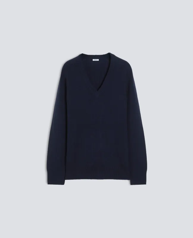 MAGLIA CON SCOLLO A V IN LANA, YAK E CASHMERE - NAVY made by Aspesi