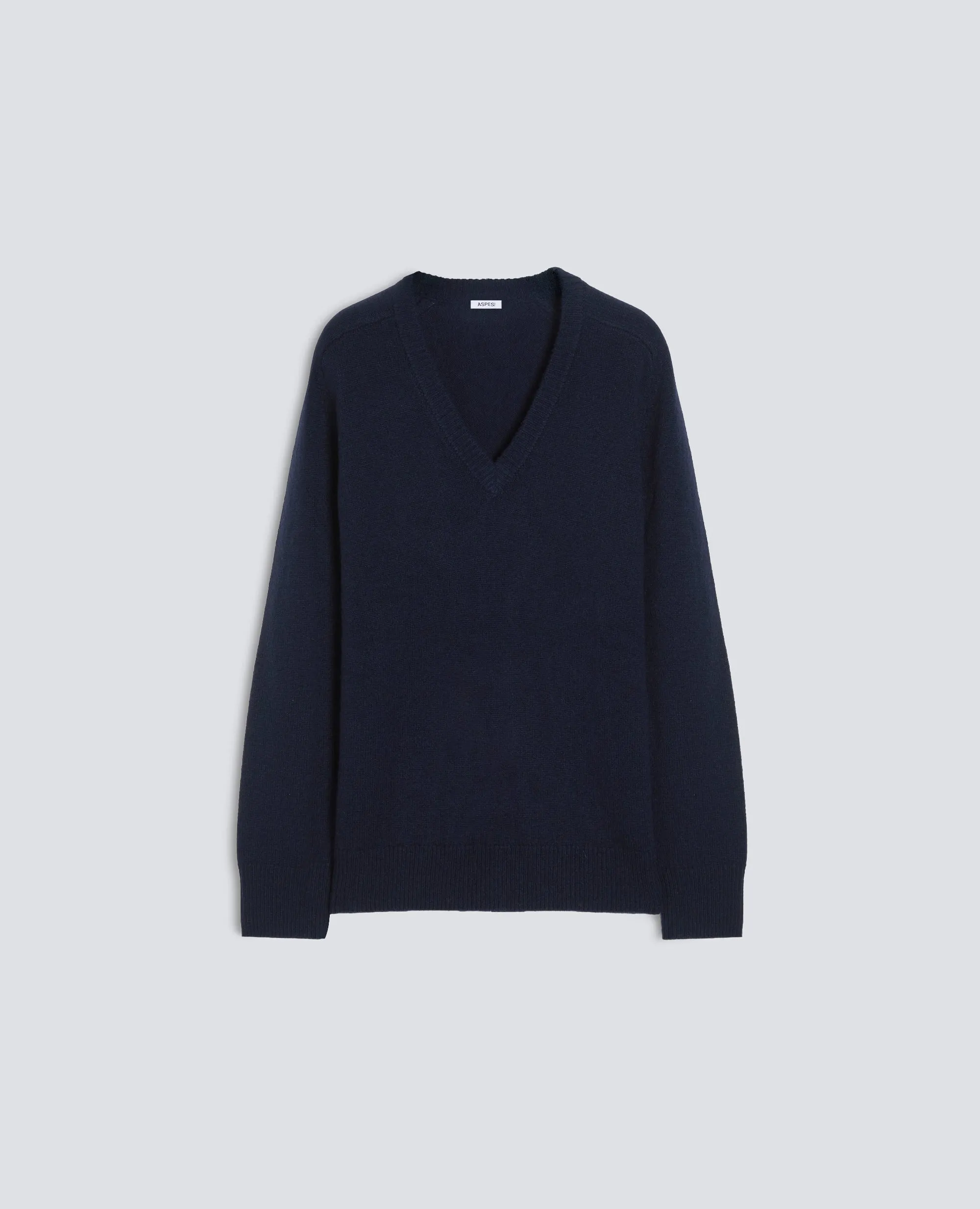 MAGLIA CON SCOLLO A V IN LANA, YAK E CASHMERE - NAVY sold by Aspesi
