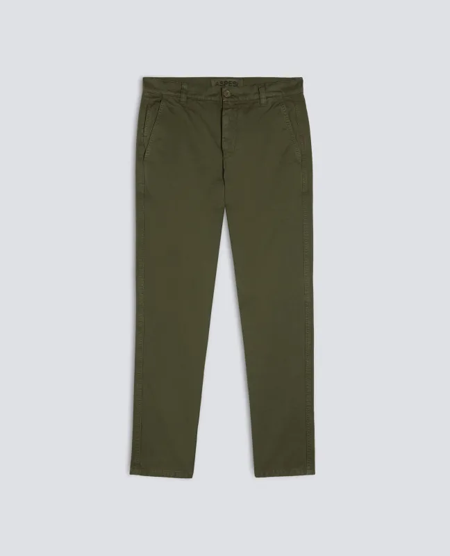 PANTALONE CHINO IN GABARDINA DI COTONE - MILITARE made by Aspesi