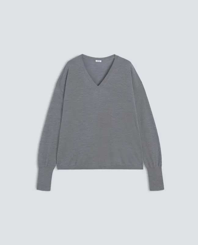 MAGLIA CON SCOLLO A V IN LANA MERINO - GRIGIO made by Aspesi